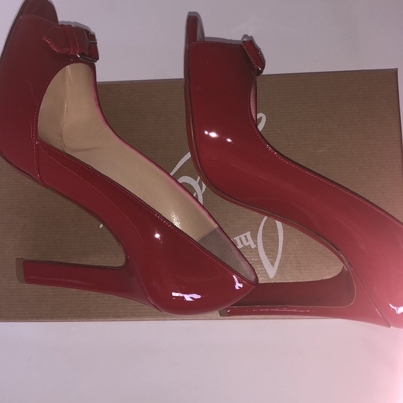 NEW Louboutin buckle Peep Toe sexy Red Patent Leather Pumps heels 💯 Authentic - Picture 11 of 11